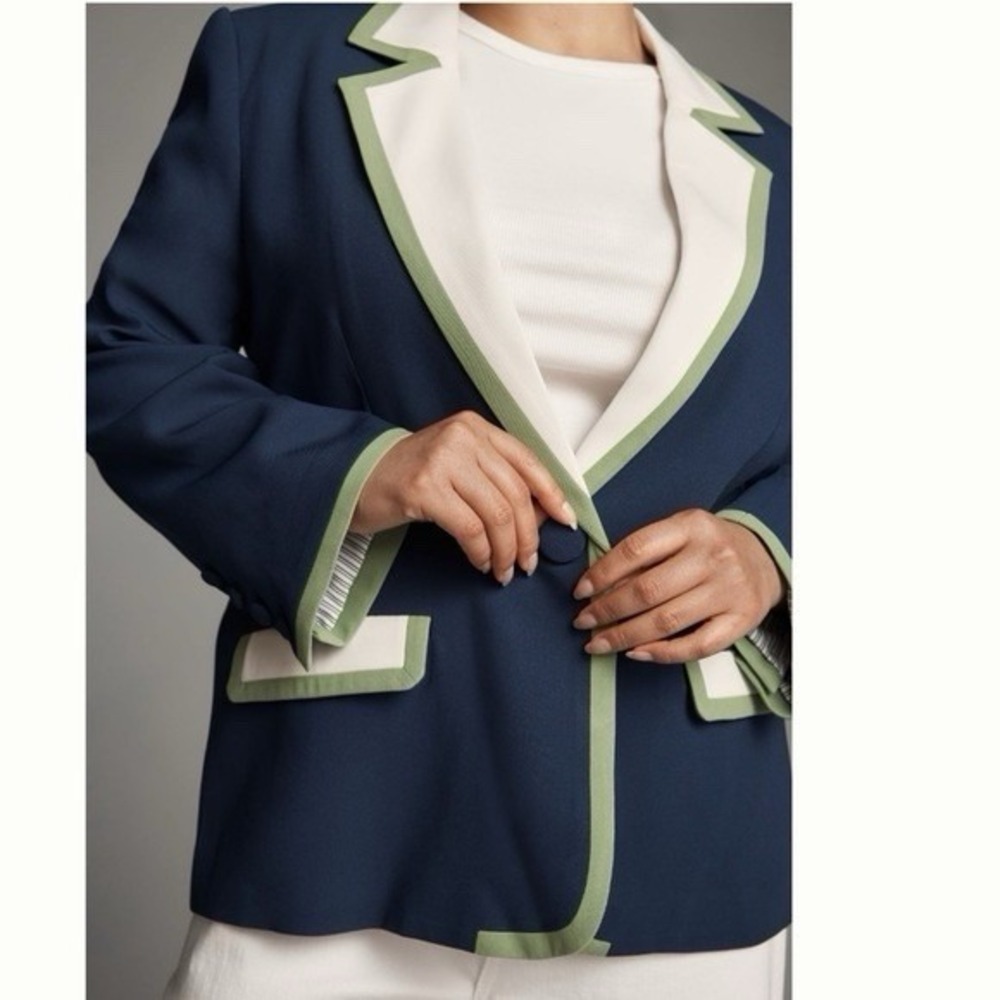 Anthropologie Maeve Colorblock Blazer Blue Green White Size XL‎ - Picture 2 of 11